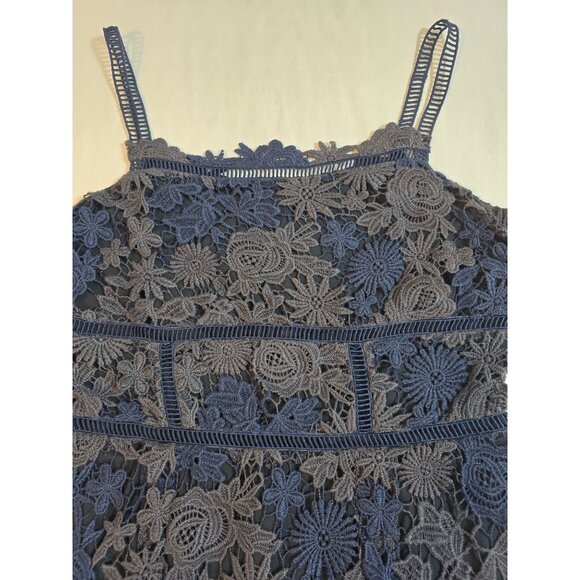 Elie Tahari Navy Blue Lace Floral Sleeveless Dress With Zipper Back US size 8 - Picture 5 of 13